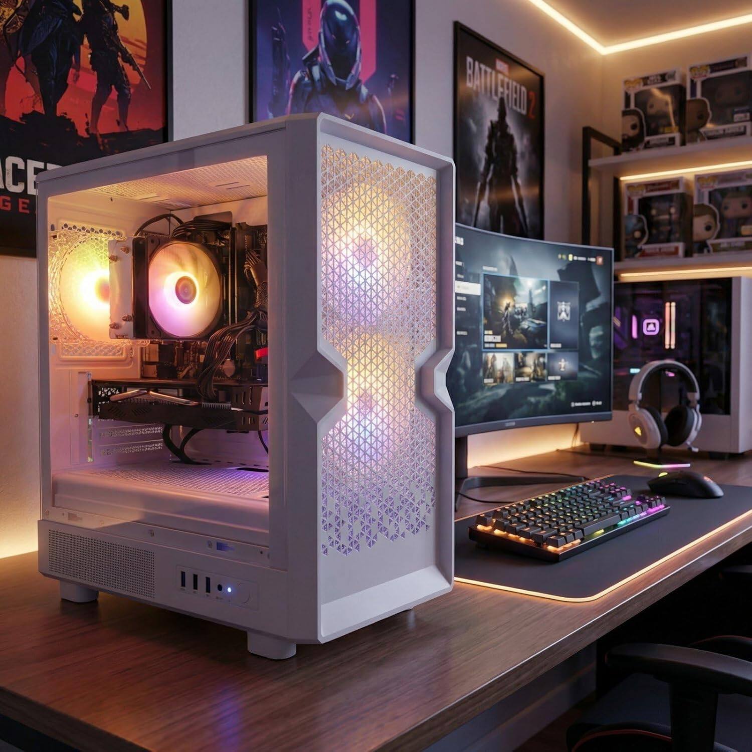 Alt View 1. STGAubron - STGAubron Gaming Desktop PC, Intel Core i7 up to 3.9GHz, Radeon RX 580 8G, 32GB RAM, 512GB SSD, WiFi 6, Windows 11 Home - White.