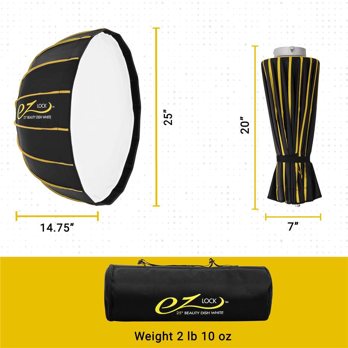 LOCK - eZ BEAUTY DISH WHITE  
25" x 20" x 14.75" x 7"  
Weight: 2 lb 10 oz