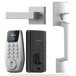 DESLOC - C100 Smart Door Lock with Visible Display and Fingerprint, Smart Keypad Deadbolt with Handle for Front Door - Silver
