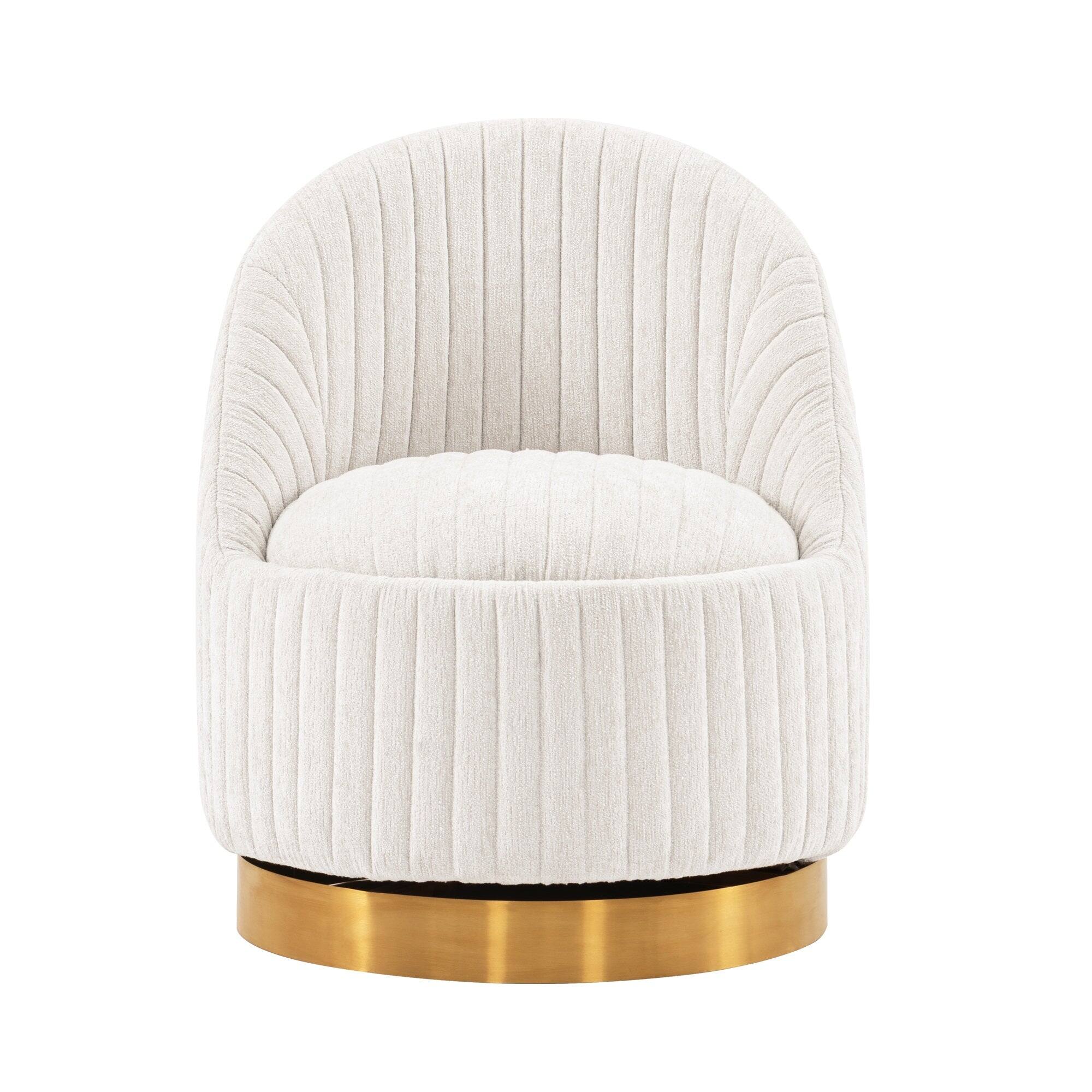 Front. Manhattan Comfort - Leela Modern Chenille Swivel Lounge Chair - Cream.