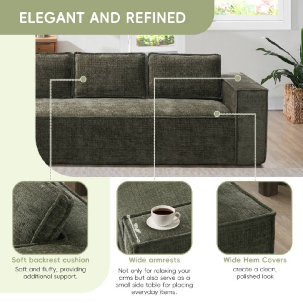 ELEGANT AND REFINED

Soft backrest cushion  
Soft and fluffy, providing additional support.

Wide armrests  
Not only for relaxing your arms but also serve as a small side table for placing everyday items.

Wide Hem Covers  
create a clean, polished look