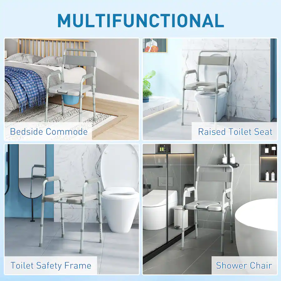 Homcom in Bedside Commode Shower Chair Portable Toilet Raised