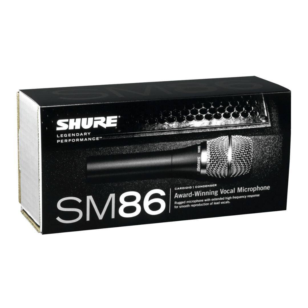 SHURE LEGENDARY PERFORMANCE  
SMBC  
SHURE CARDIOID - CONDENSER Vocal Microphone  
Award-Winning extended high-frequency response microphone with Rugged for smooth reproduction of lead vocals.  
SM86