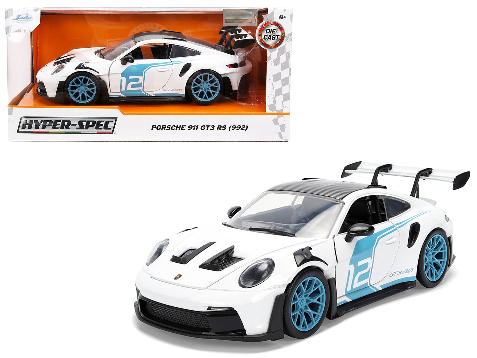 "Porsche 911 GT3 RS (992) #12 White with Blue Stripes and Carbon Top ""Hyper-Spec"" Series 1/24 Diecast Model Car by Jada" price history on PriceWatchPro