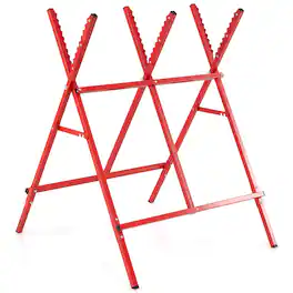 Costway - Folding Log Saw Horse with Anti-Slip Sawteeth and Non-Slip Foot Pads for Firewood - Red