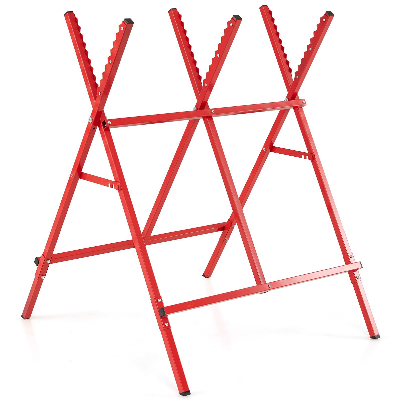 Front. Costway - Costway Folding Log Saw Horse with Anti-Slip Sawteeth and Non-Slip Foot Pads for Firewood - Red.