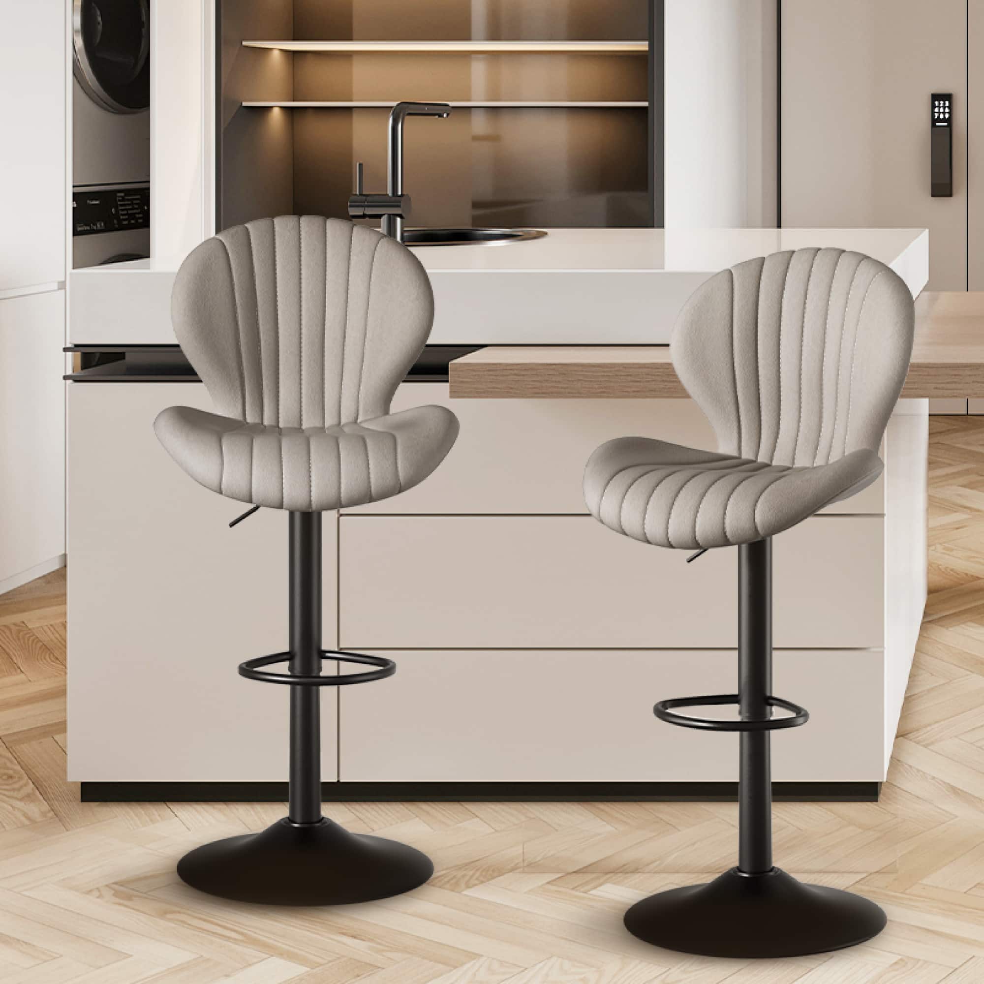 HTUTWOO - 360° Swivel Bar Stools Set of 2, Adjustable Counter Stools, Faux Leather Bar Chairs with Pedal and Backrest for Kitchen - Light Gray