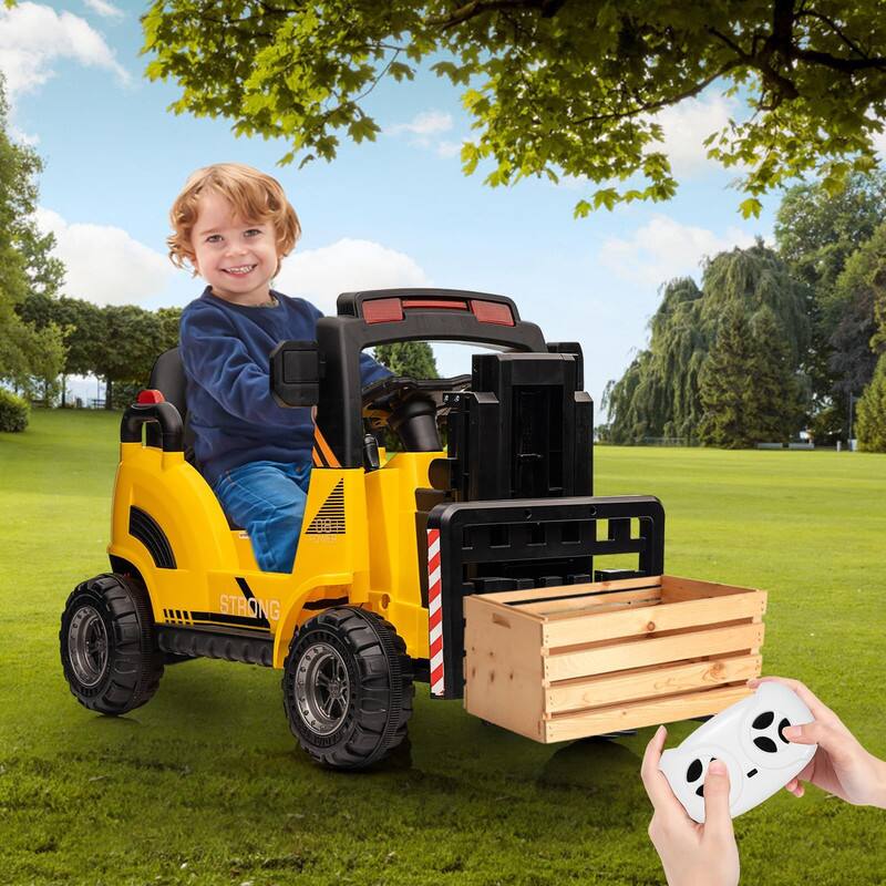 Alt View 5. GARVEE - 12V Ride on Forklift for Kids with Remote Control, Liftable Fork & Realistic Functions.