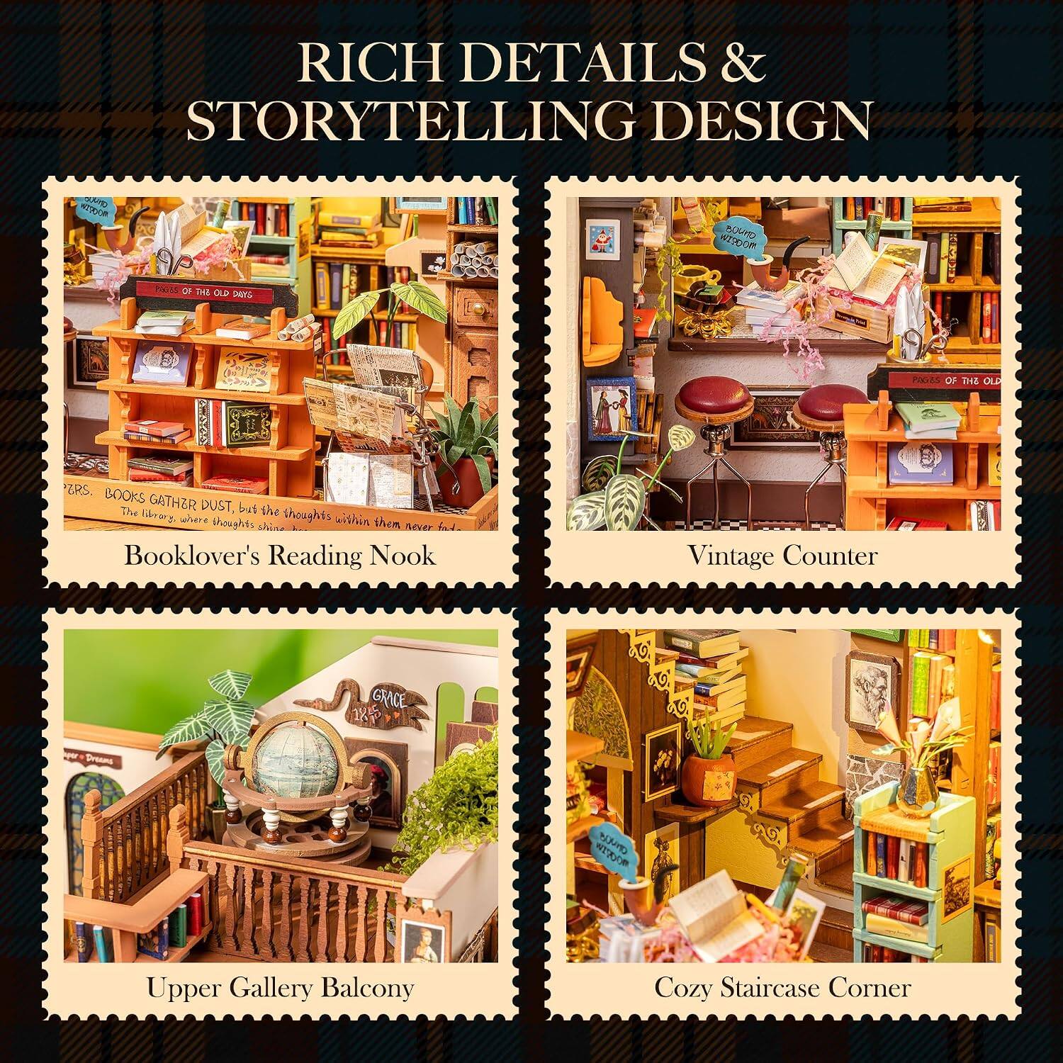 RICH DETAILS & STORYTELLING DESIGN

Booklover's Reading Nook

Vintage Counter

Upper Gallery Balcony

Cozy Staircase Corner