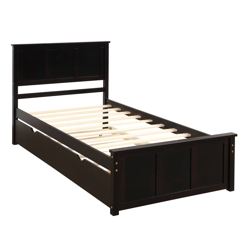 Loheer Twin Platform Bed with Trundle, Solid Wood Frame Espresso - Best Buy