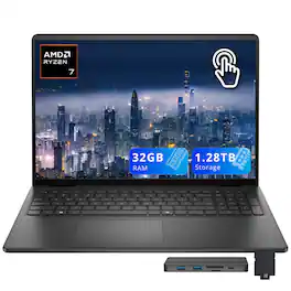 Dell - 16 16" FHD+ Touch Laptop,Ryzen 7 250,32GB RAM,1TB SSD+288GB Dock Set,AMD Radeon GPU,Backlit Keyboard,Win 11 - Black