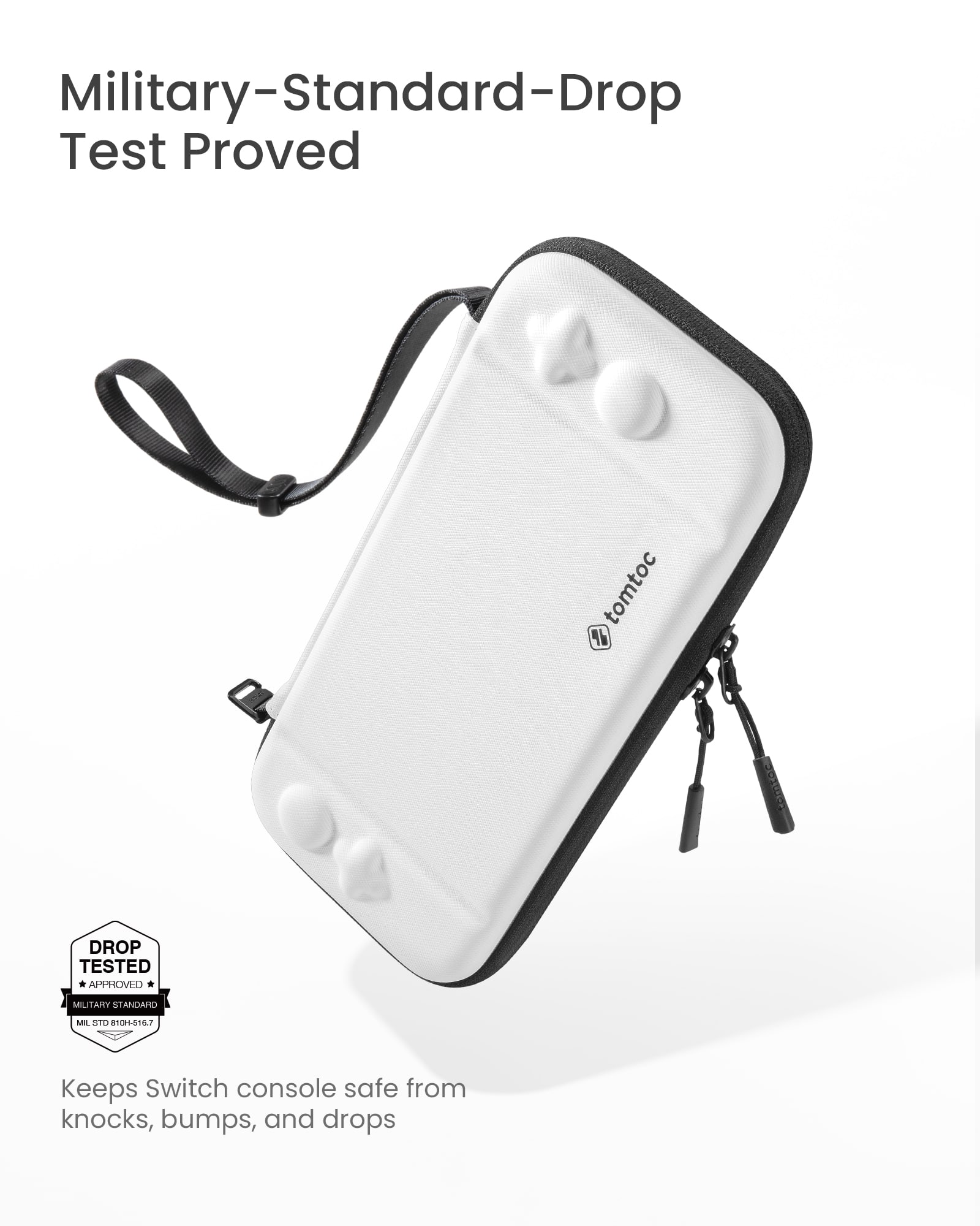 Military-Standard-Drop Test Proved tomtoc 1h DROP TESTED APPROVED MILITARY STANDARD ML STO 10LS167 Keeps Switch console safe from knocks, bumps, and drops.