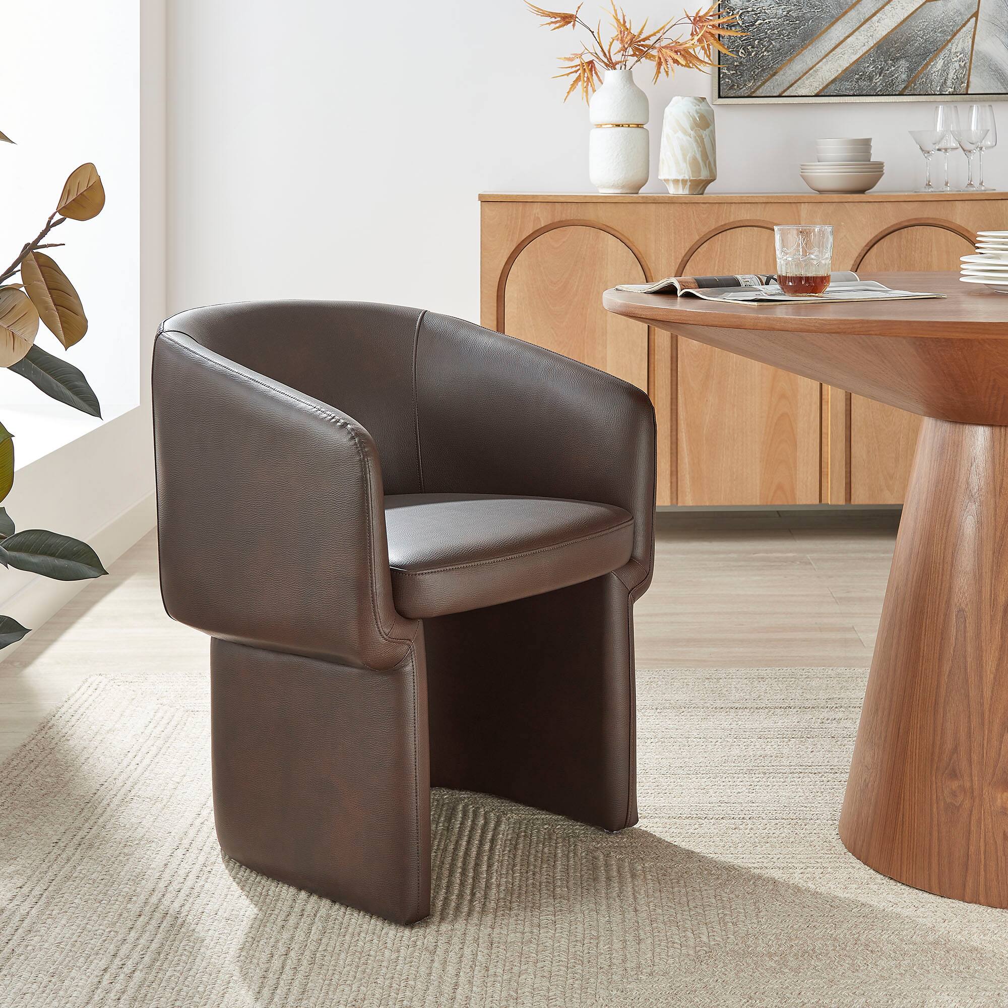 Alt View 4. Modway - Verity Barrel Back Vegan Leather Dining Chair by Modway - Brown.