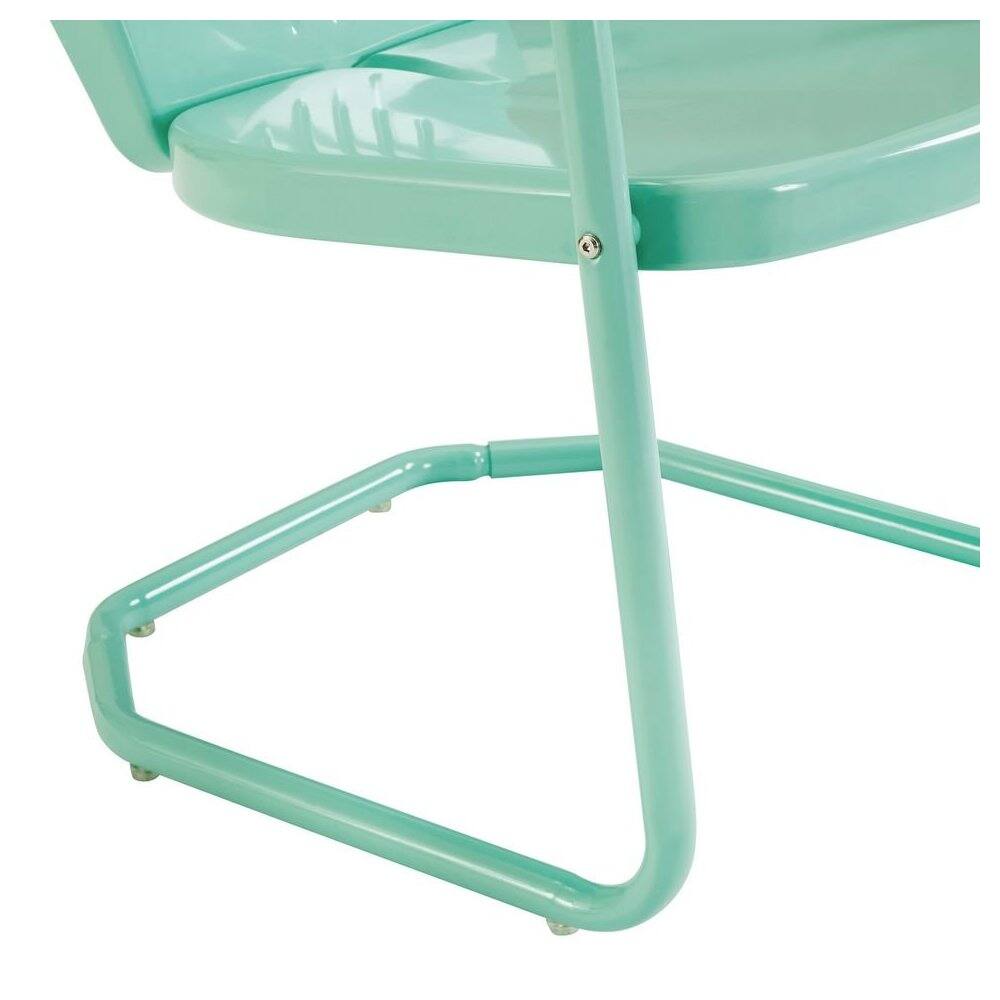 Left. Outdoor Escape - Aqua Blue Metal Patio Chair with Gloss Finish – Decorative Retro Style - Aqua Gloss.