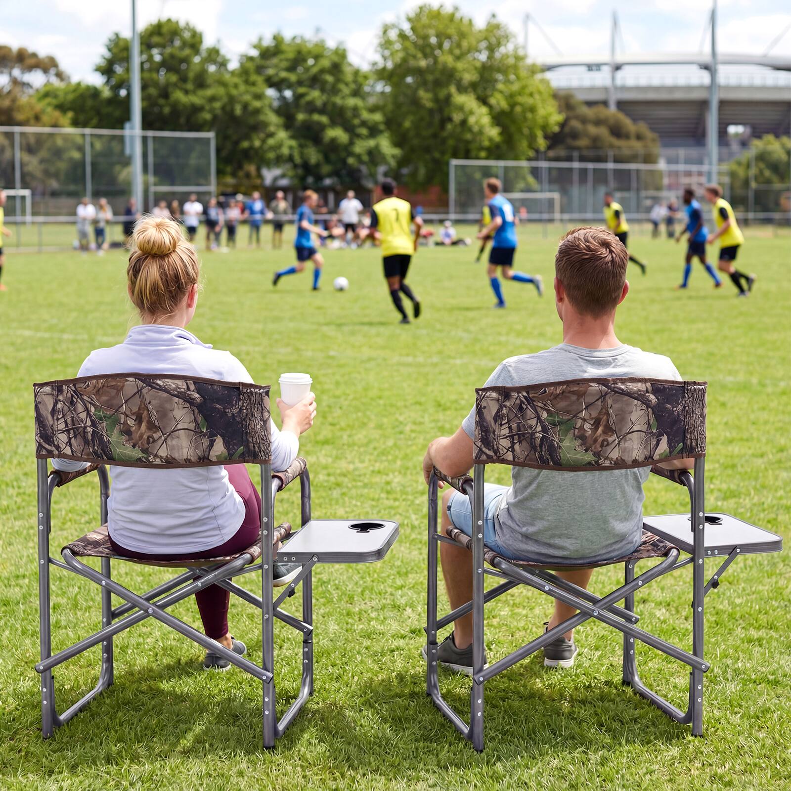 Alt View 4. Costway - Costway Folding Camping Chair, Lightweight Portable Directors Chair with Side Table - Camouflage.