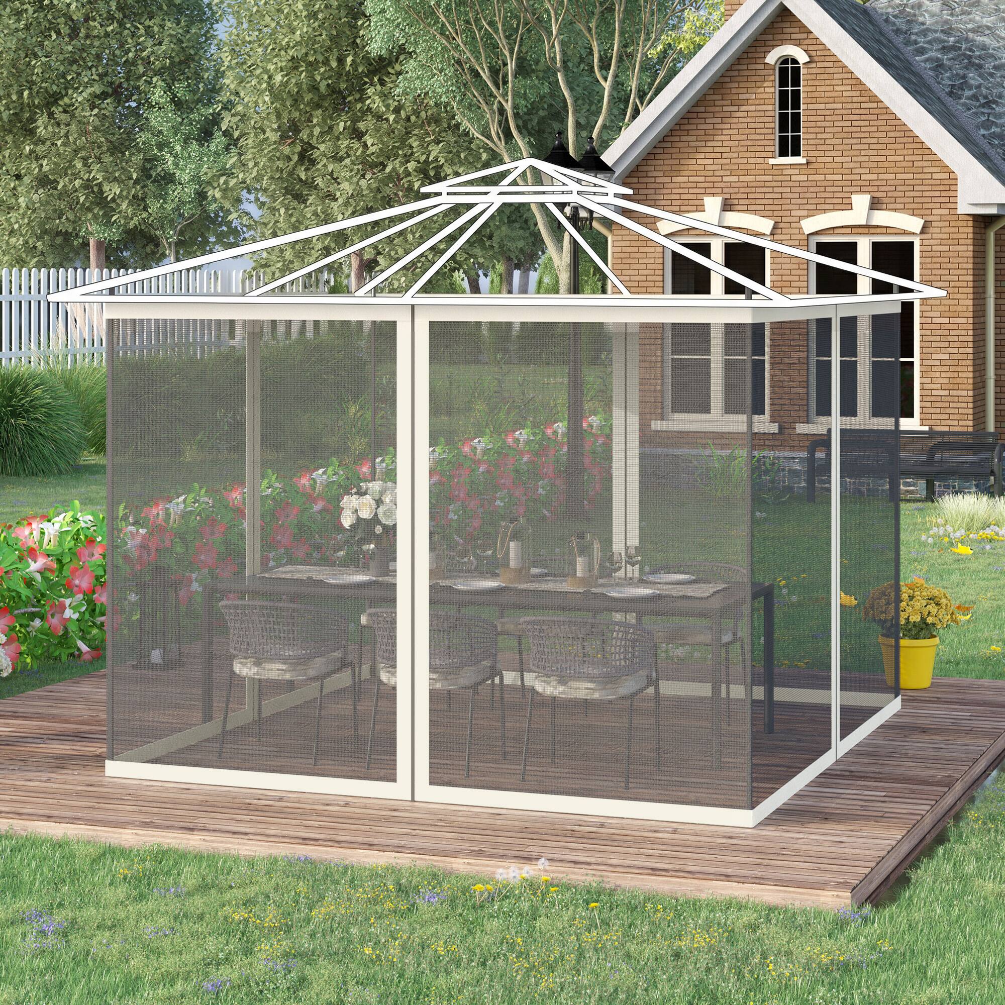 Alt View 1. Outsunny - Replacement Mesh Sidewall Netting for 10' x 10' Gazebos and Canopy Tents with Zippers - White.