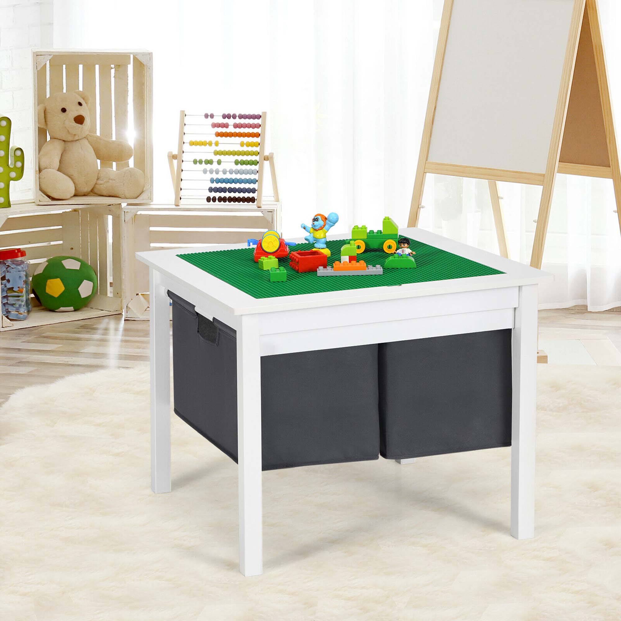 Alt View 2. Gymax - Gymax 2-in-1 Kids Double-sided Activity Building Block Table w/ Storage Drawers White - White.
