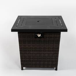 Boyel Living - 28 Inch Square Outdoor Propane Fire Pit Table with Steel Lid - Brown