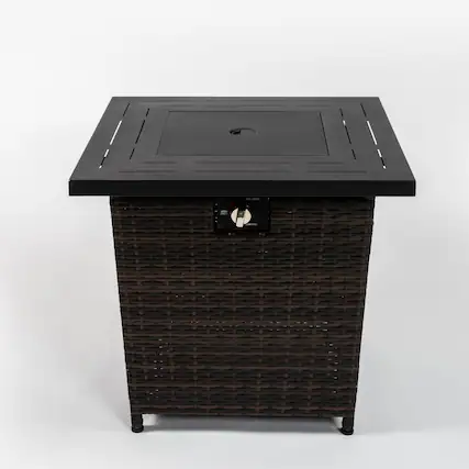 Front. Boyel Living - 28 Inch Square Outdoor Propane Fire Pit Table with Steel Lid - Brown.