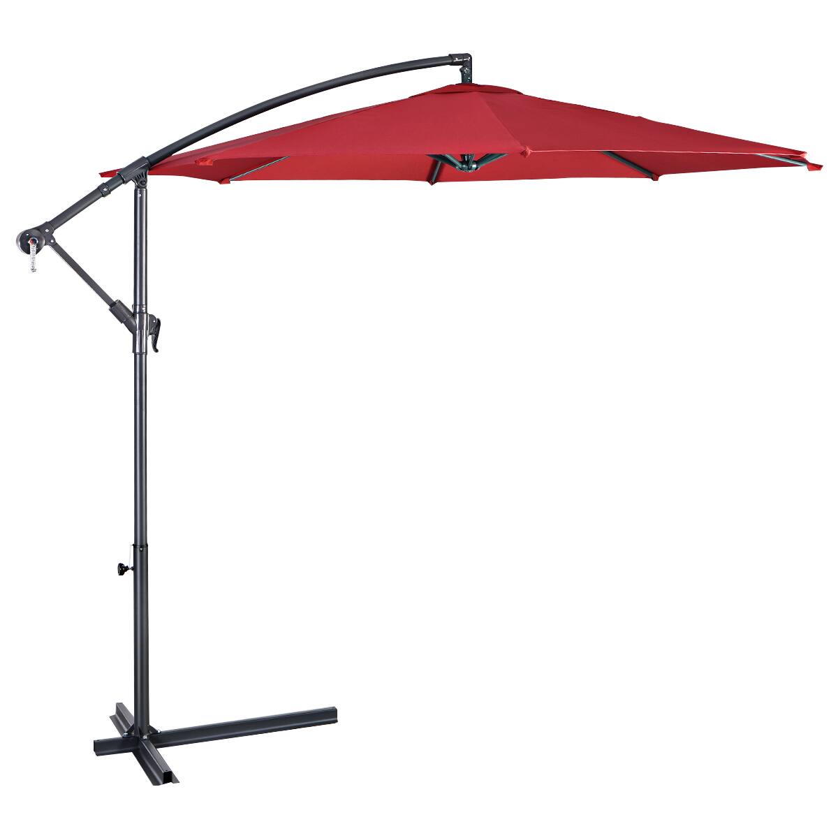 Alt View 7. Gymax - Gymax 10' Hanging Umbrella Outdoor Patio Market Banana Umbrella Offset Wine Red - Wine Red.