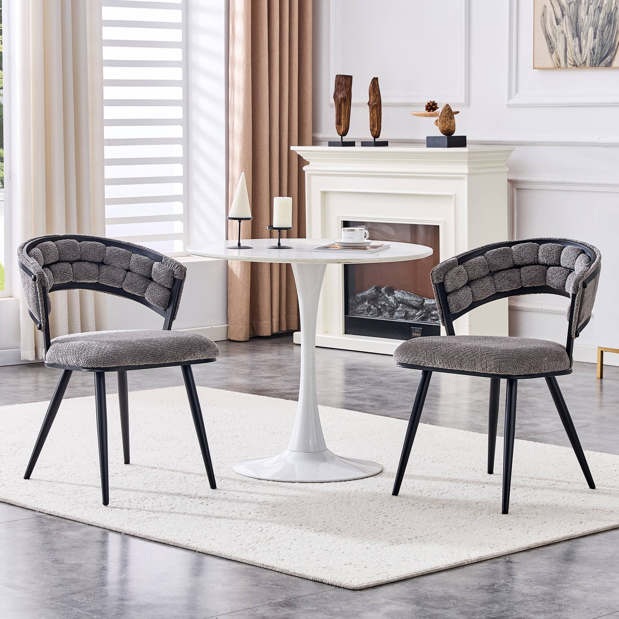 Angle. Loheer - Loheer Dining Chairs Set of 2 Gray Chenille Upholstered Accent Chairs for Dining Room Kitchen, Black Legs, 1.83 ft - Black,Gray.