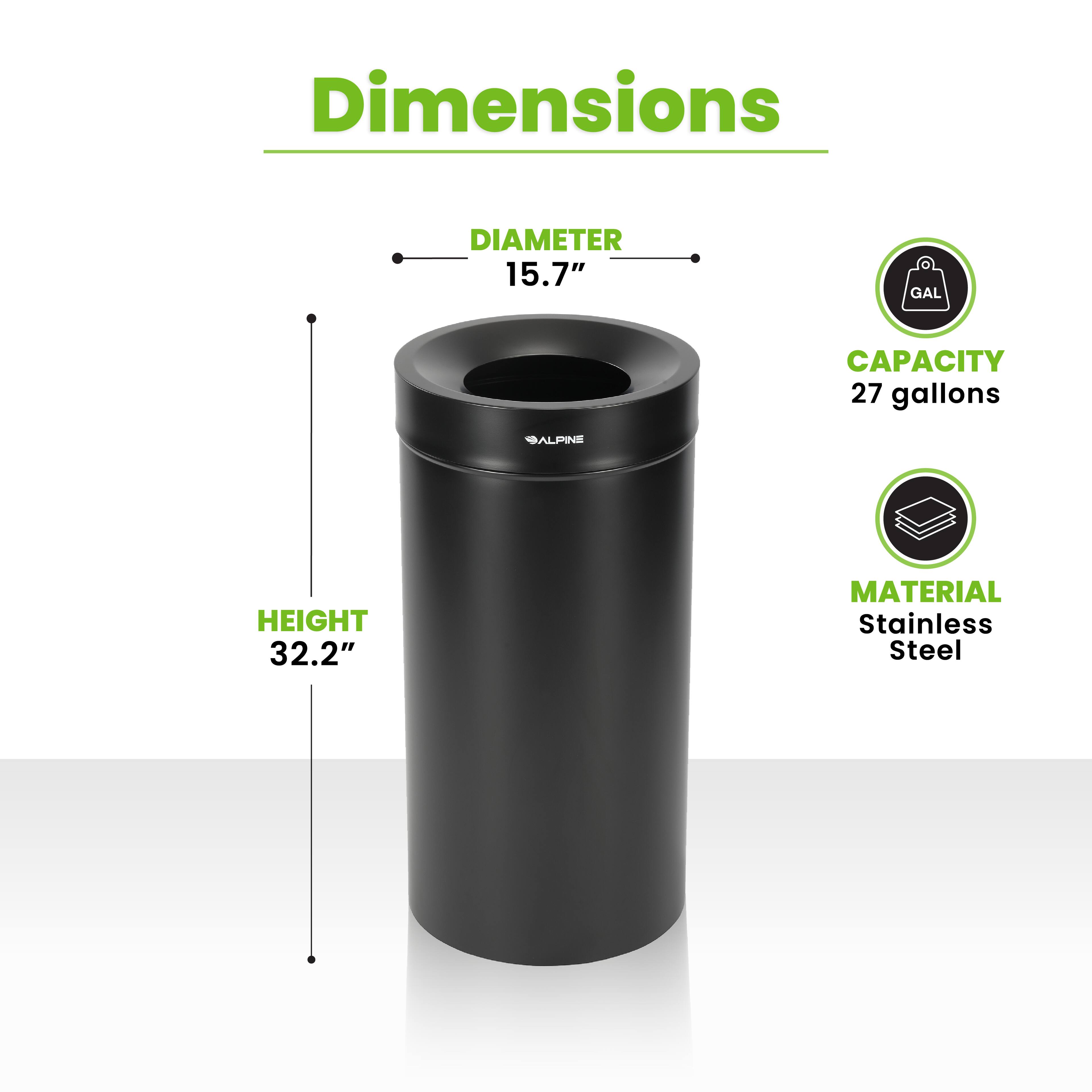 DIAMETER 15.7", HEIGHT 32.2", CAPACITY 27 gallons, MATERIAL Stainless Steel