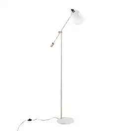 Loheer - Modern Standing Lamp Metal Tall Floor Lamp with White Marble Base Clear and Frosted Glass Shade - Nickel