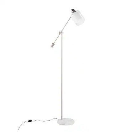 Front. Loheer - Loheer Modern Standing Lamp Nickel Metal Tall Floor Lamp with White Marble Base Clear and Frosted Glass Shade - Nickel.