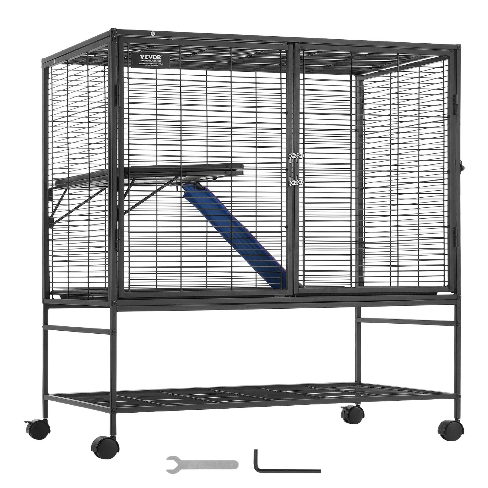 Alt View 5. VEVOR - 39" Rolling Metal Ferret Cage, Large 2-Tier Critter Nation Cage, Small Animal Cage with Ramps & Tray, Easy to Set up.