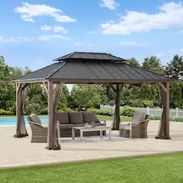 SUNJOY - 12x16 Archwood Iron Roof Tent + Mosquito Net (with Lights)