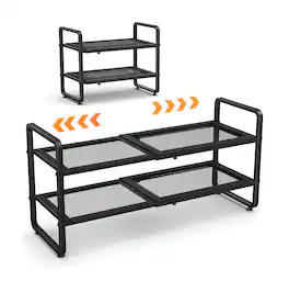 Dazzed Corner - Shoe Rack - Expandable Shoe Organizer for Closet, Adjustable Metal Shoe Shelf Storage - Black