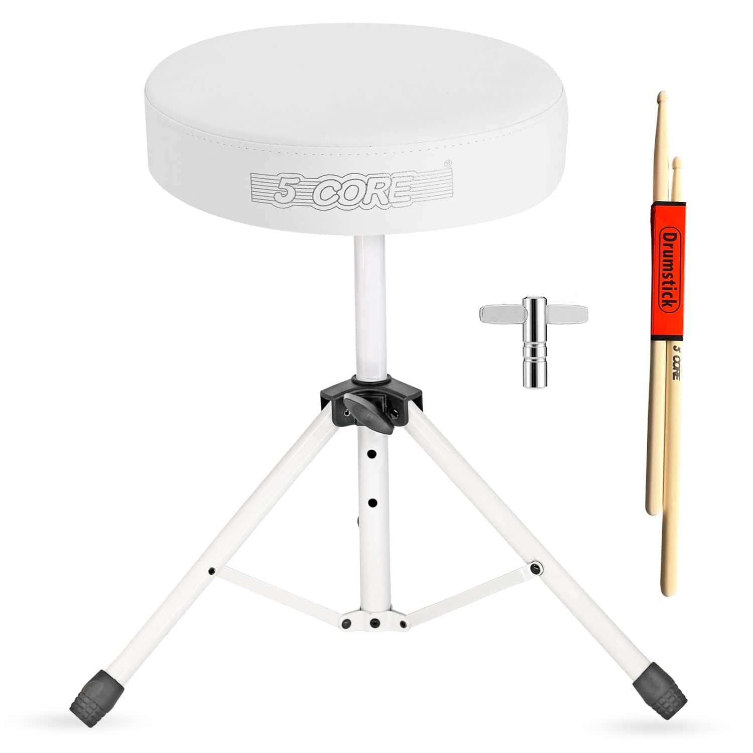 5 CORE - Drum Throne 3" Thick Padded Comfortable Guitar Stool Drummer Chair Adjustable Musician Seat - White