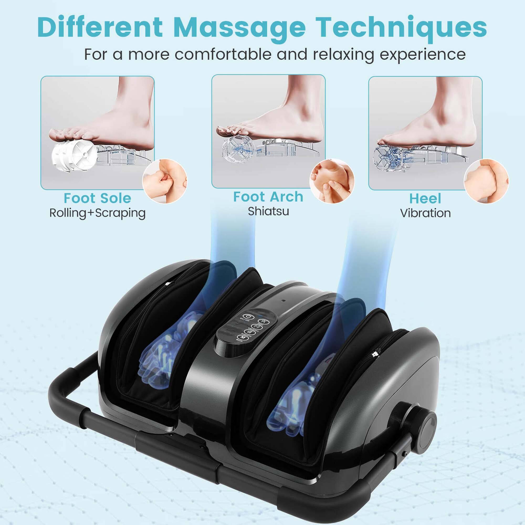 Different Massage Techniques For a more comfortable and relaxing experience: Foot Sole Rolling+Scraping, Foot Arch Shiatsu, Heel Vibration.