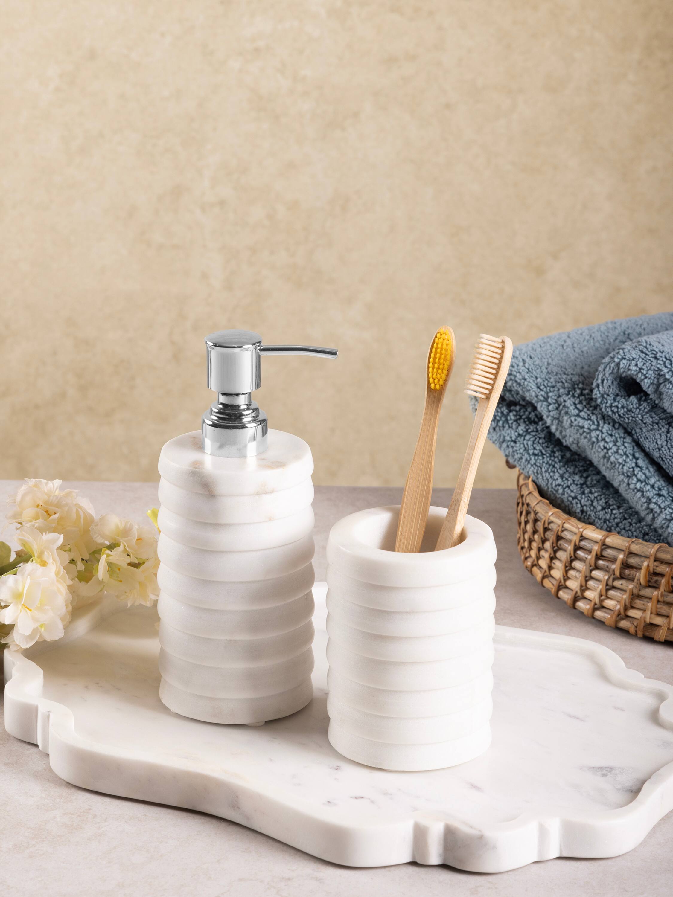 Angle. GAURI KOHLI - Raavi Bath Accessories - Shades of white.