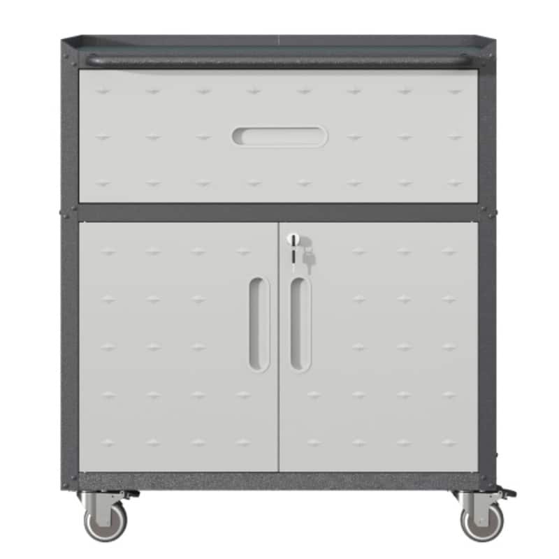 ALEXOUN - Sturdy & Simple Metal Tool Cabinet with Wheels,1 Drawer & 2 Locking Doors,Easy-to-Use Rolling Storage for Garage,Office - Gray