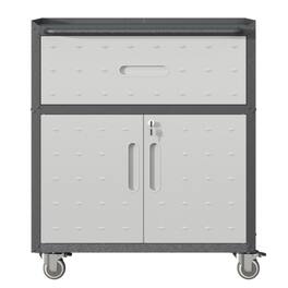 ALEXOUN - Sturdy & Simple Metal Tool Cabinet with Wheels,1 Drawer & 2 Locking Doors,Easy-to-Use Rolling Storage for Garage,Office - Gray