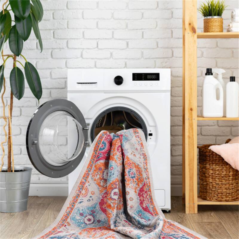 Alt View 2. HTUTWOO - Washable Rug 5x8 - Chenille Area Rug,Machine Washable, Non-Slip TPR Backing,Low Pile 0.14" for Living Room,Kids Friendly - Orange.