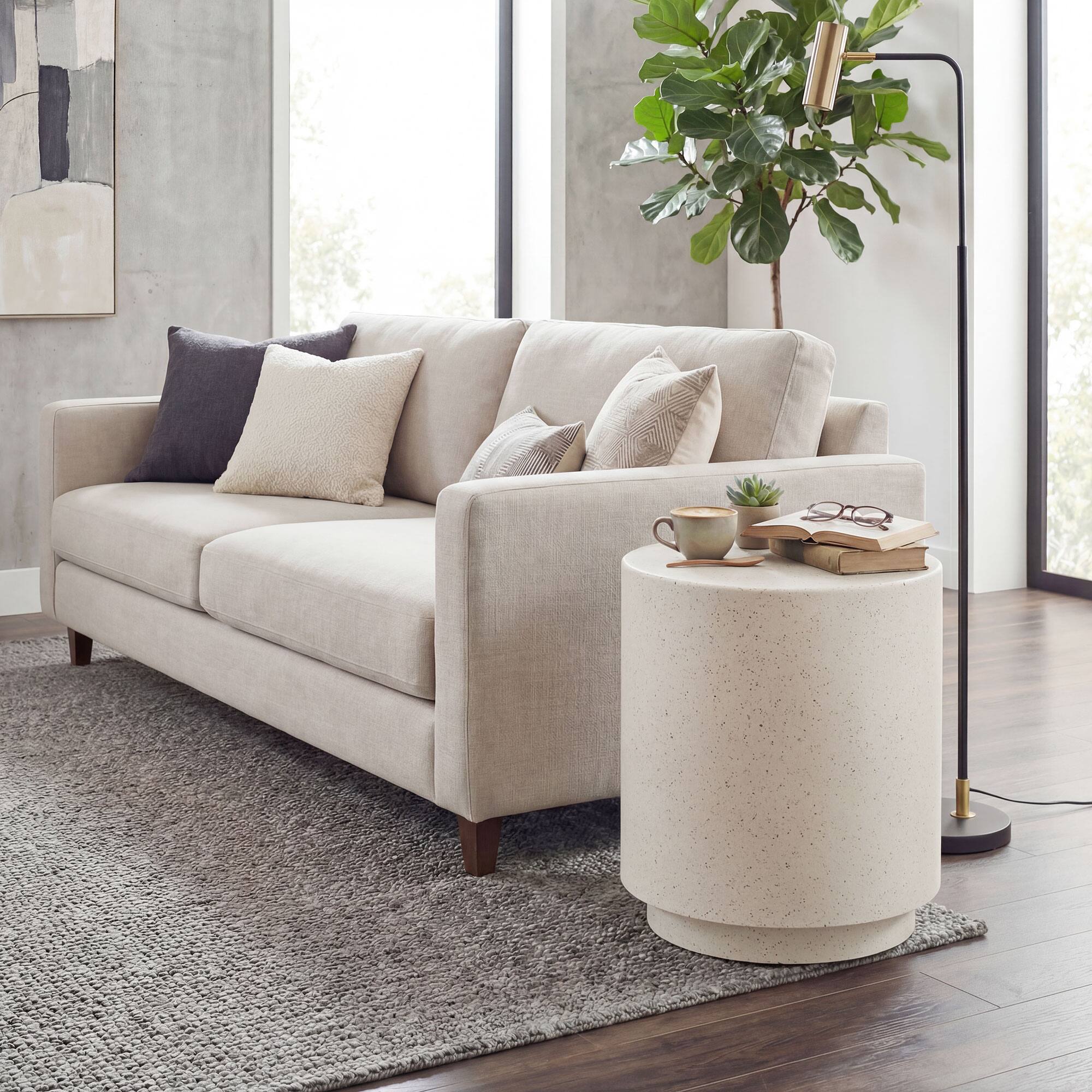 Alt View 8. Homcom - Accent Table with Concrete Finish Round Side Table - Light Yellow.