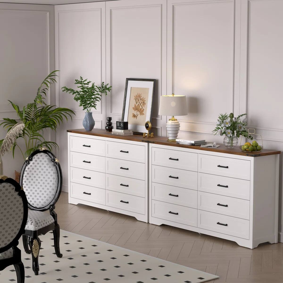 Alt View 2. Koligey - 8-Drawer Dresser 54"W Double Dresser With Rustic Brown Top Panel - white.