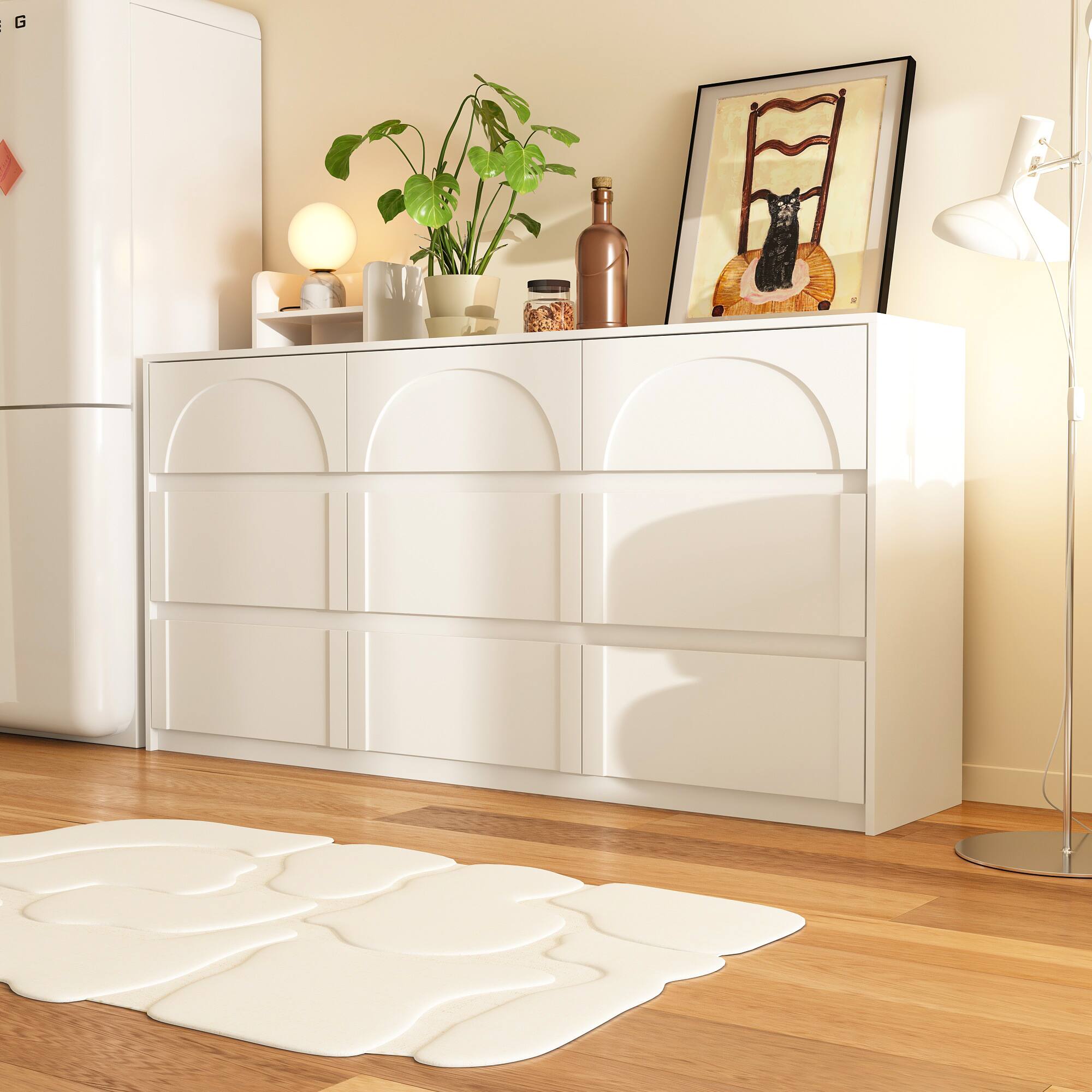 Alt View 4. Famapy - Famapy Horizontal Dresser with Arched - Front Drawers & Ample Storage - White.