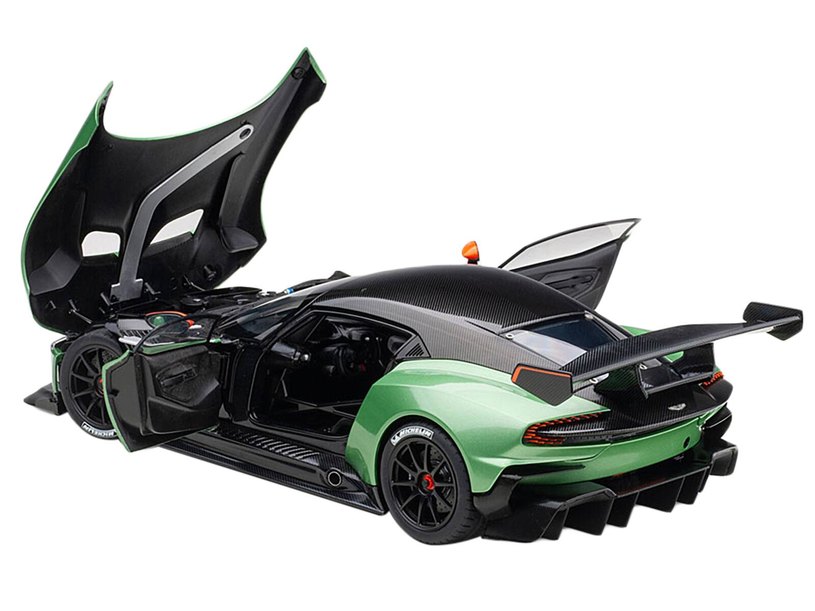 Angle. Autoart - Aston Martin Vulcan Apple Tree Green Metallic with Orange Accents and Carbon Top 1/18 Model Car by Autoart - Green Metallic With Orange.