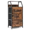 Front. Costway - Costway 3 Drawer Dresser w/ Wood Top Sturdy Steel Frame Storage Organizer Dresser - Rustic Brown.