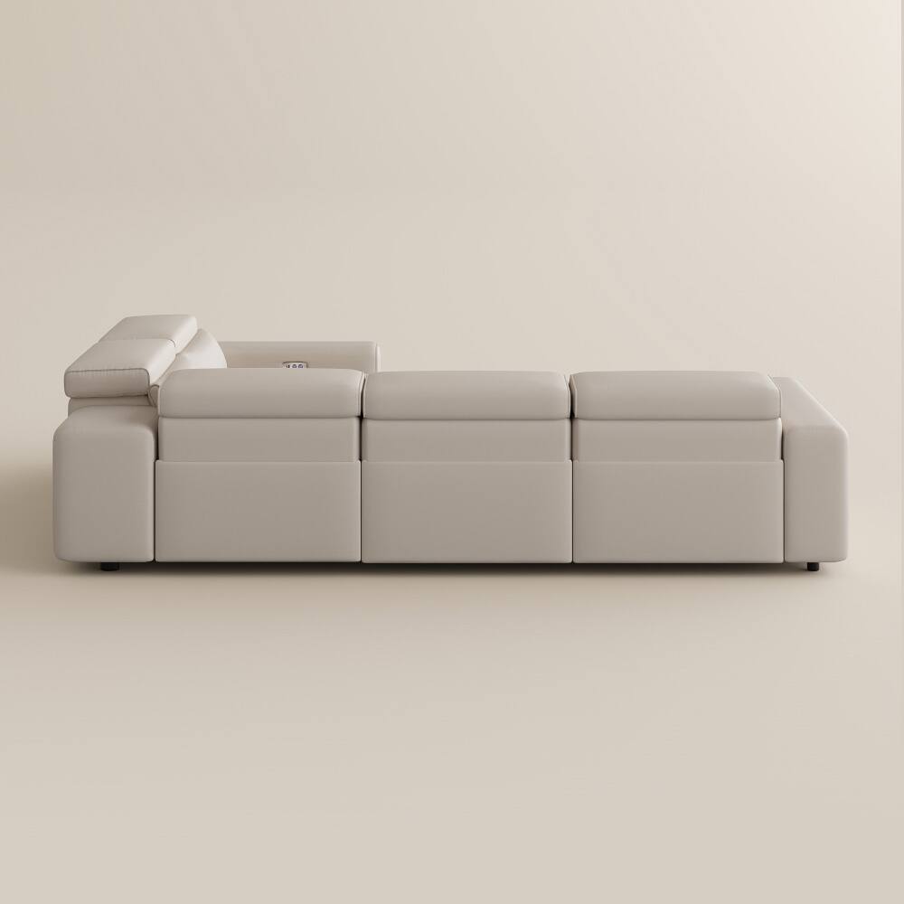 Alt View 10. POVISON - 111" Minimalist Power Recliner Sectional Sofa, 2 Deep Seat 90°-145° , Waterproof, L-shaped Pet-friendly Couches, Black - Beige Sustainable Leather.