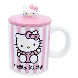 Silver Buffalo - Sanrio Hello Kitty Stripes Ceramic Mug With Lid | Holds 18 Ounces - Pink