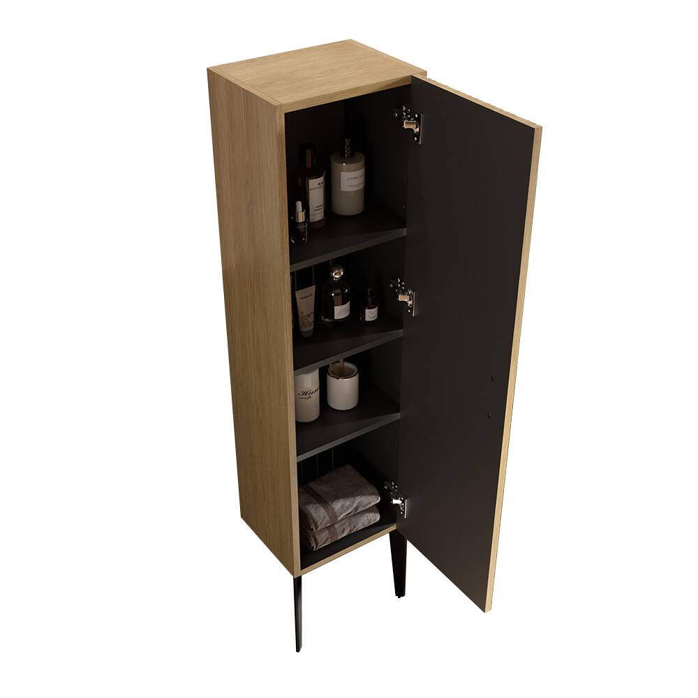 Alt View 2. Boyel Living - Striped Matte Black Bathroom Side Cabinet Freestanding Storage Cabinet for Modern Bathroom - Antique Black+Oak.