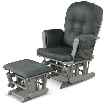 Front. Costway - Glider and Ottoman Cushion Set Wood Nursery Rocking Chair - Dark Grey.