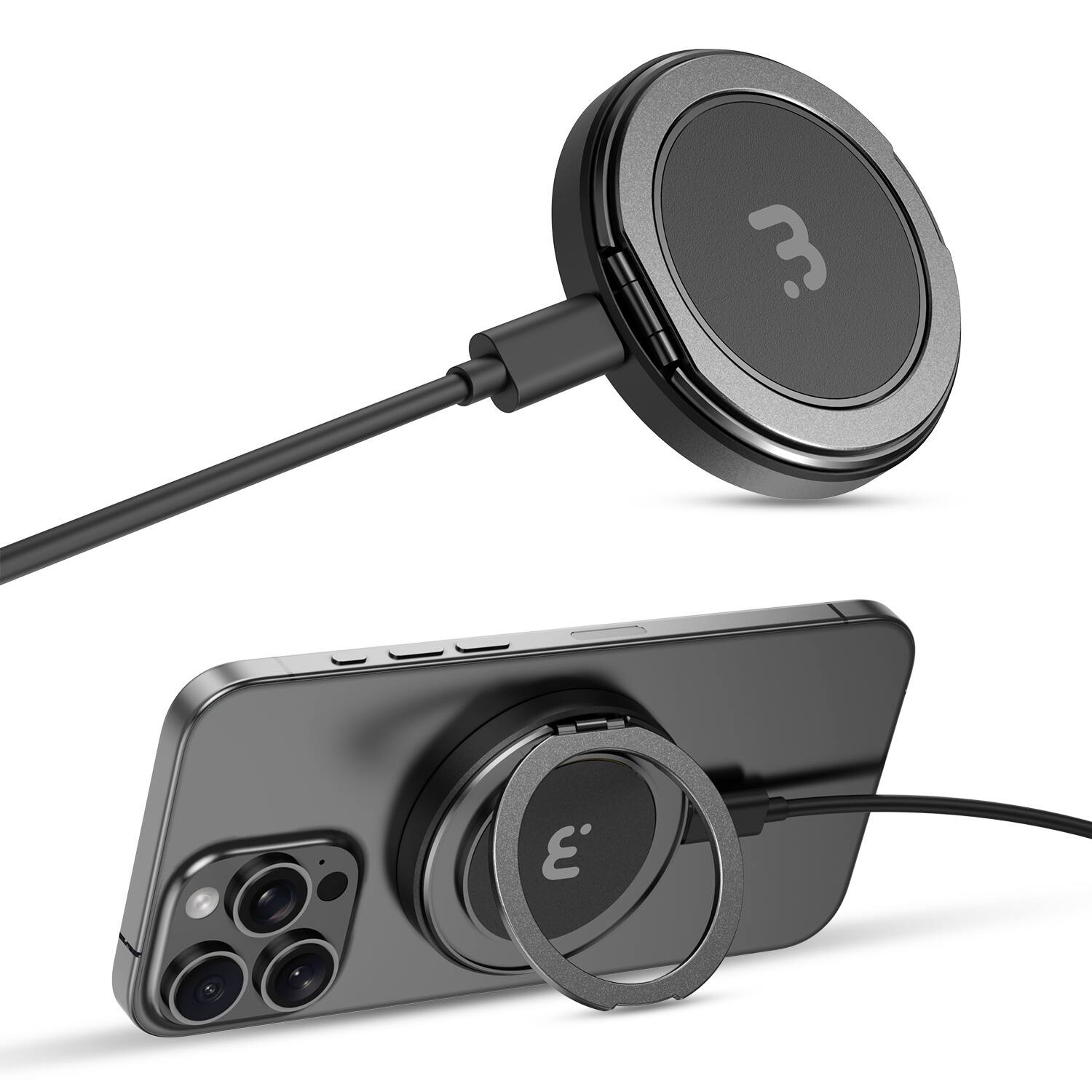 Alt View 1. Mybat Pro - MyBat Pro DockIt 360° MagSafe Wireless Charger + Ring Grip Stand - Black - Black.