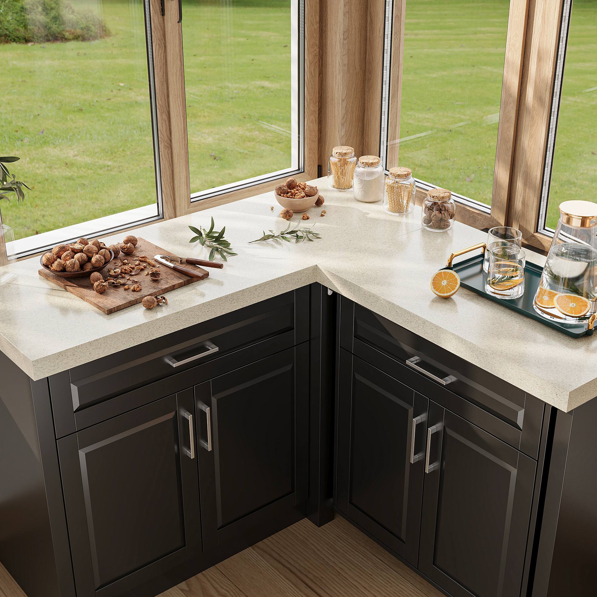 Alt View 8. FUFU&GAGA - FUFU&GAGA L - Shaped Sideboards Kitchen Storage Cabinet Space - Saving Organization Pantry Cabinet - Black.