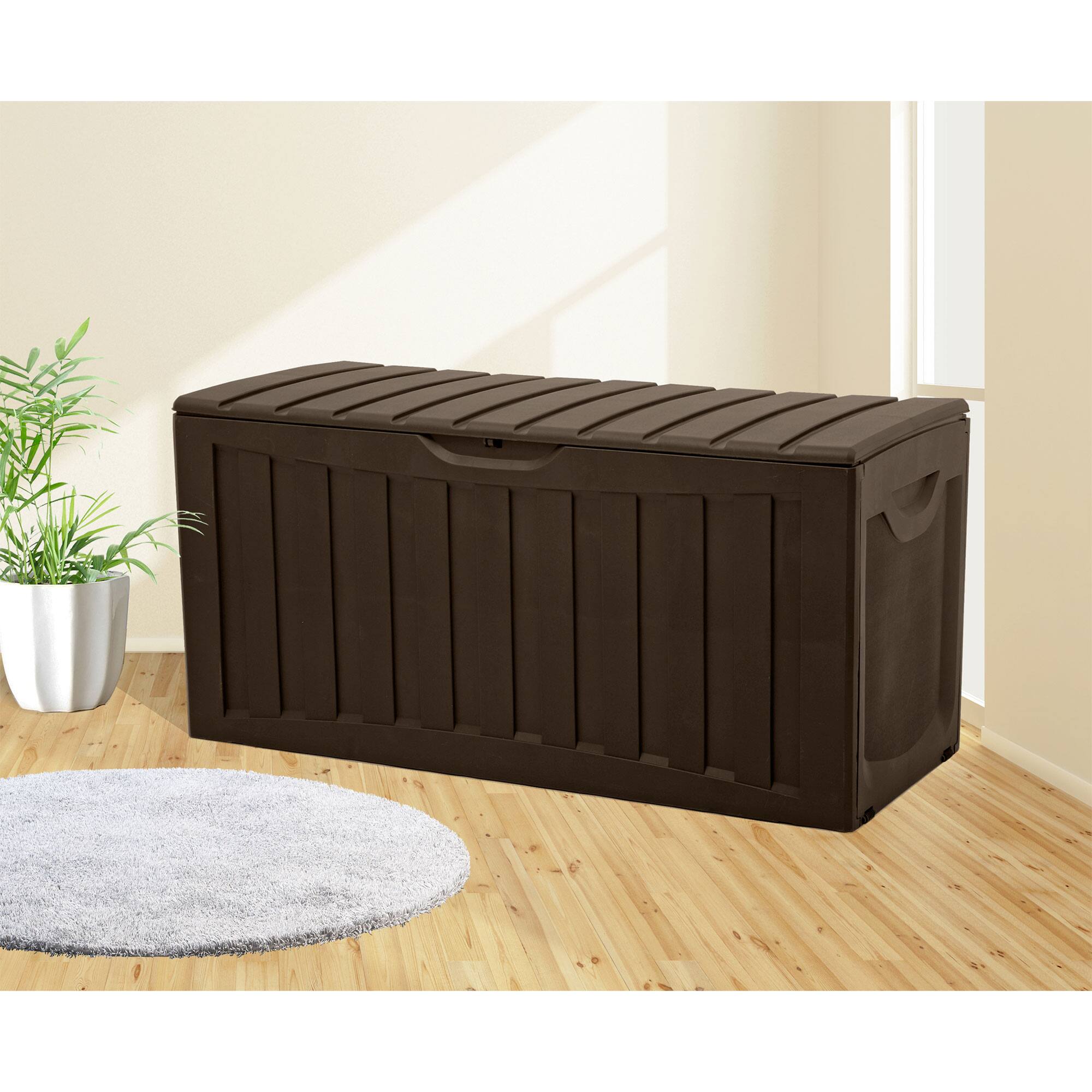 Alt View 4. Ram Quality Products - Ram Quality Products Plastic 90 Gal Outdoor Locking Storage Bin Deck Box, Brown - Brown.