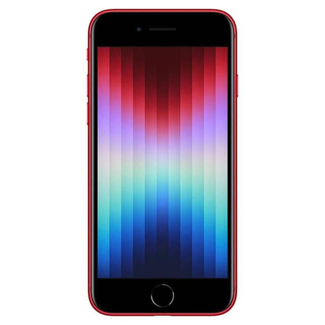 Front. Apple - iPhone SE (3rd Gen) A2595 (Fully Unlocked) 128GB w/ Pre-Installed Tempered Glass - Red.